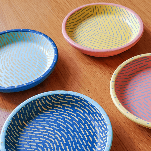 Terracota dish painted with acrylics