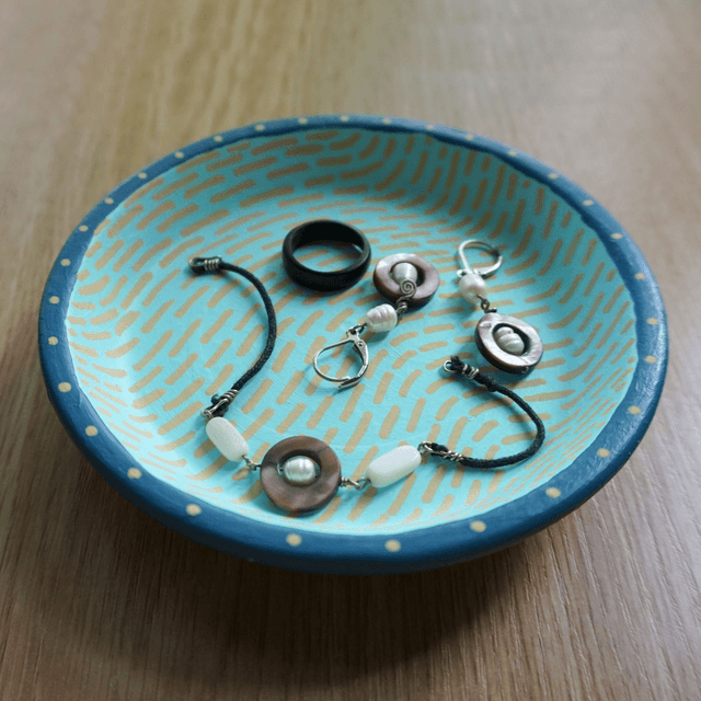 Terracota dish painted with acrylics