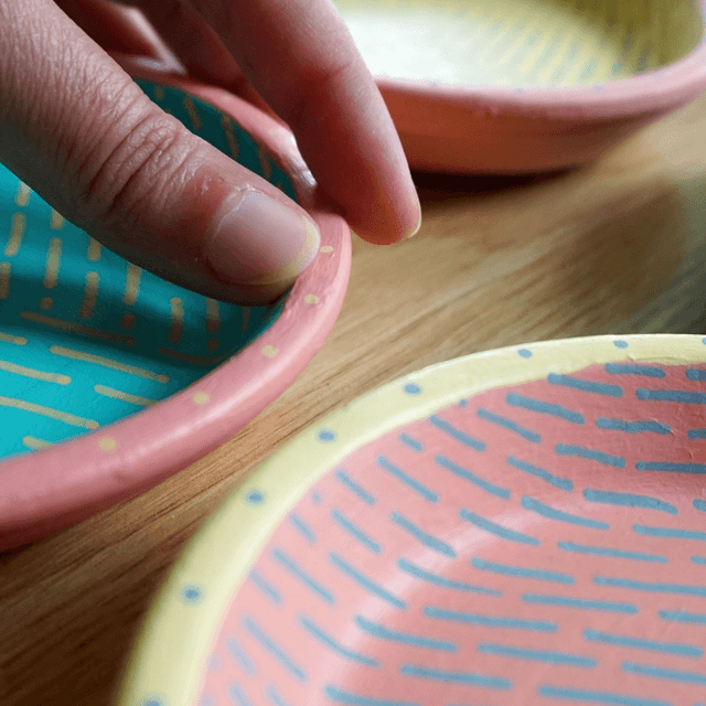 Terracota dish painted with acrylics