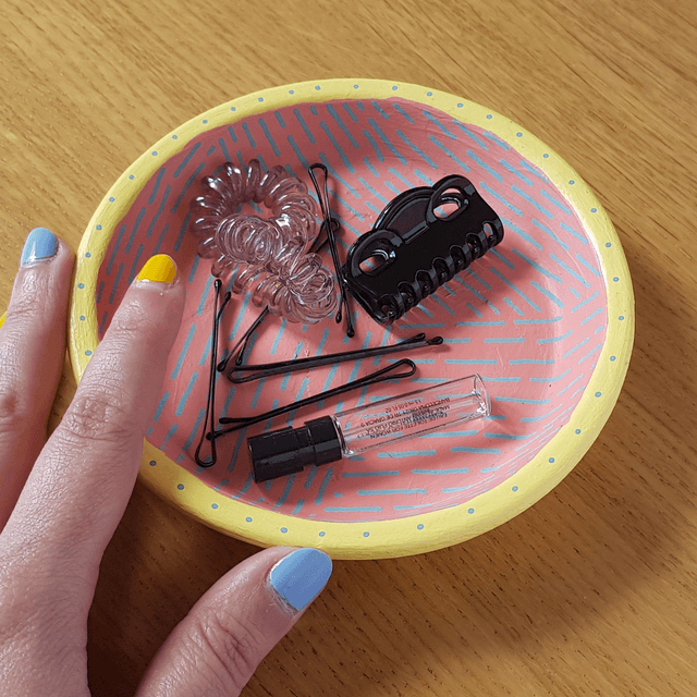 Terracota dish painted with acrylics