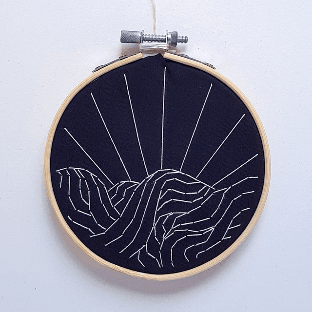 Embroidered B/W Sea Waves 11cm - ORIGINAL